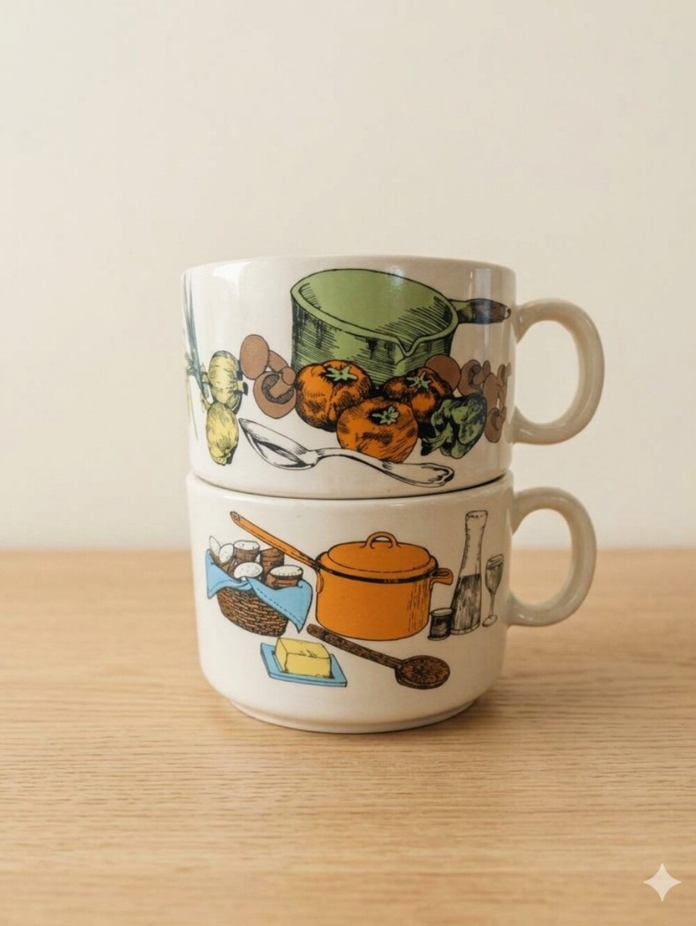 Vintage Japanese Kitchen Scene Soupe Mugs – Set of 2